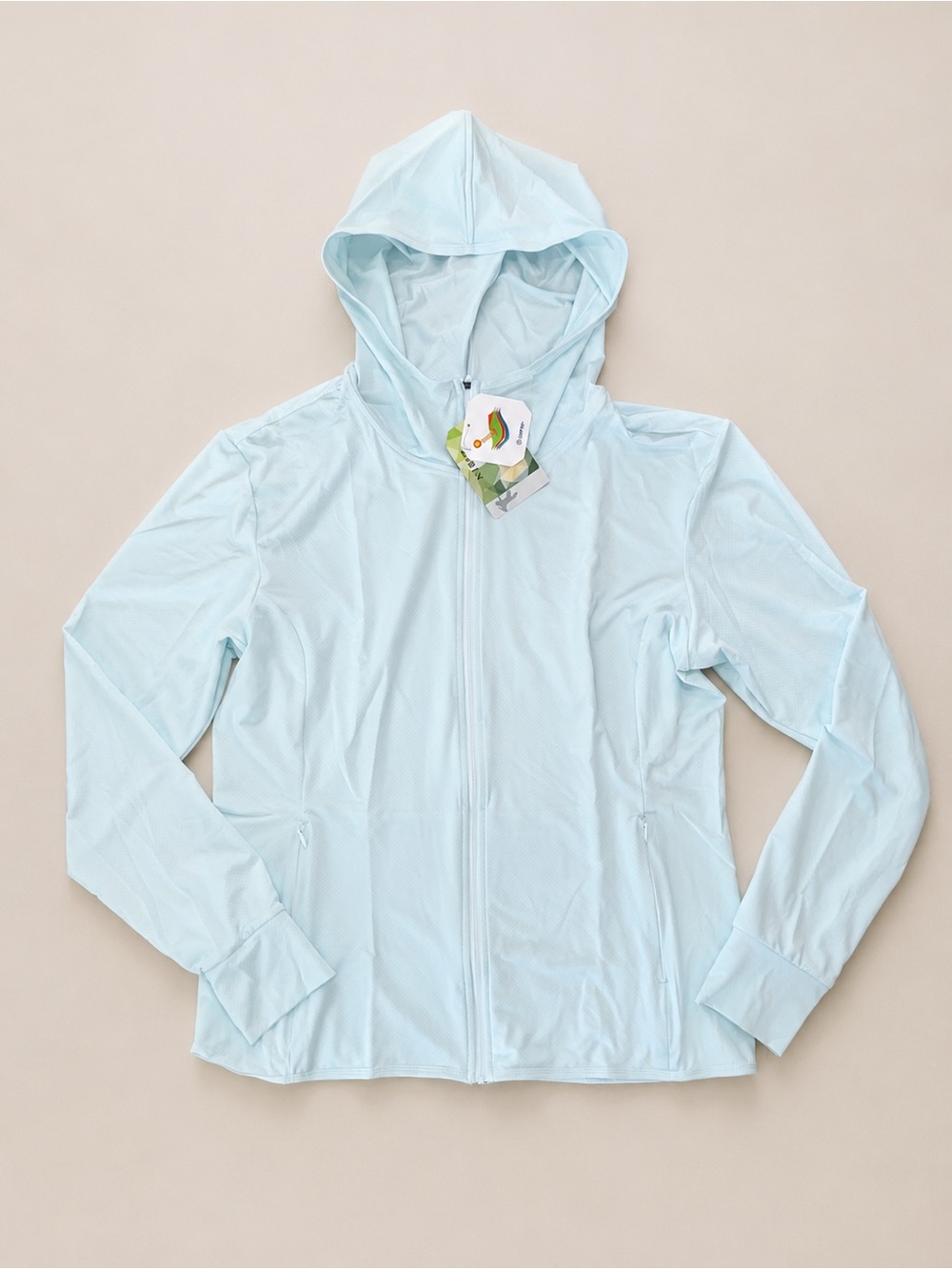 LIBIN Women’s UPF 50+ Hooded Sun Jacket Full Zip Light Blue Size Large NWT